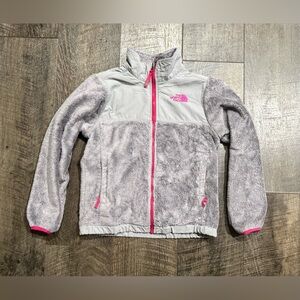 Girls North Face Gray & Pink Full Zip Jacket M 10/12